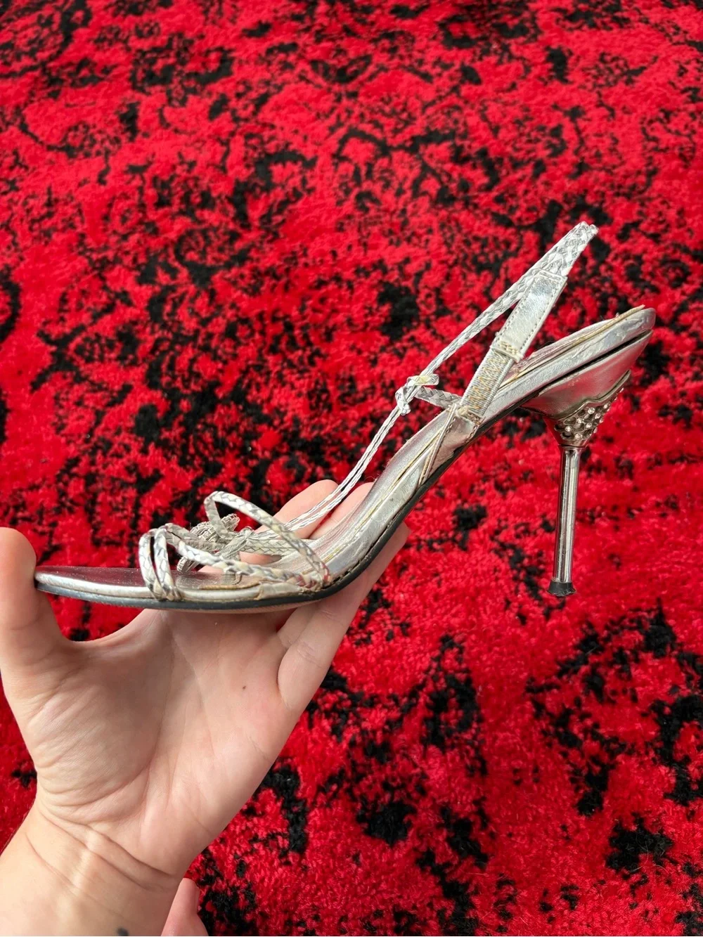 Women’s Silver Rhinestone BIG diamond heels